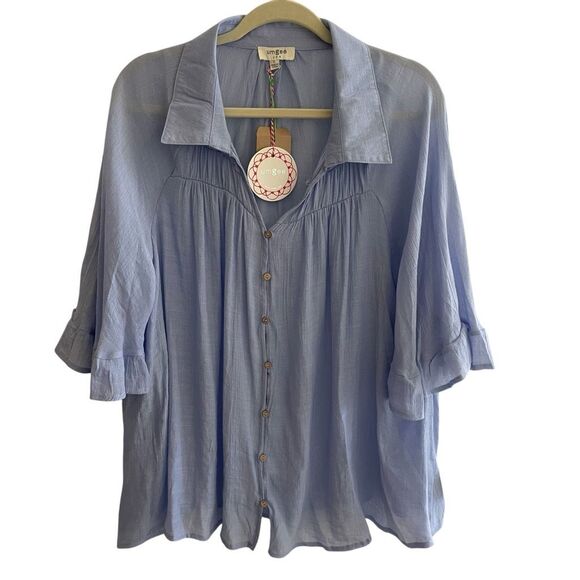 New Umgee Periwinkle Blue Casual Blouse Top Women’s Size Large Bell Sleeves - Picture 1 of 6